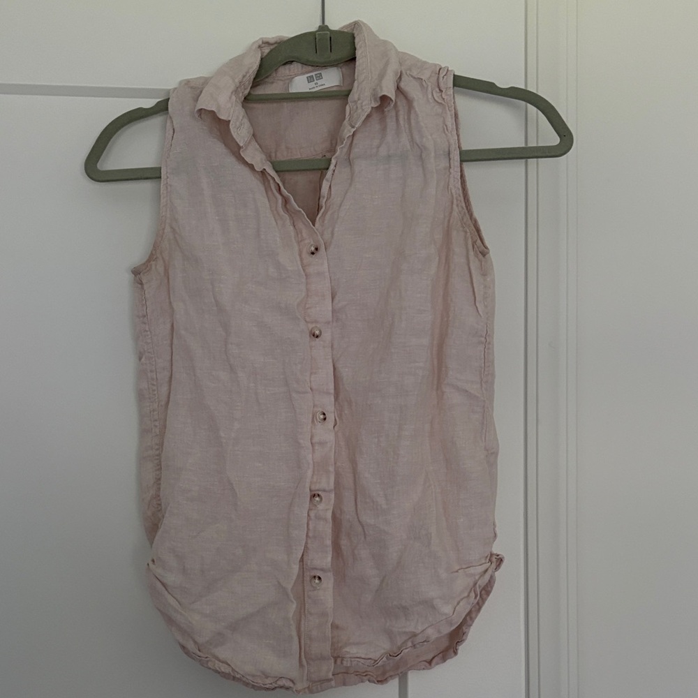 Uniqlo Light Pink Sleeveless Button-Down Shirt